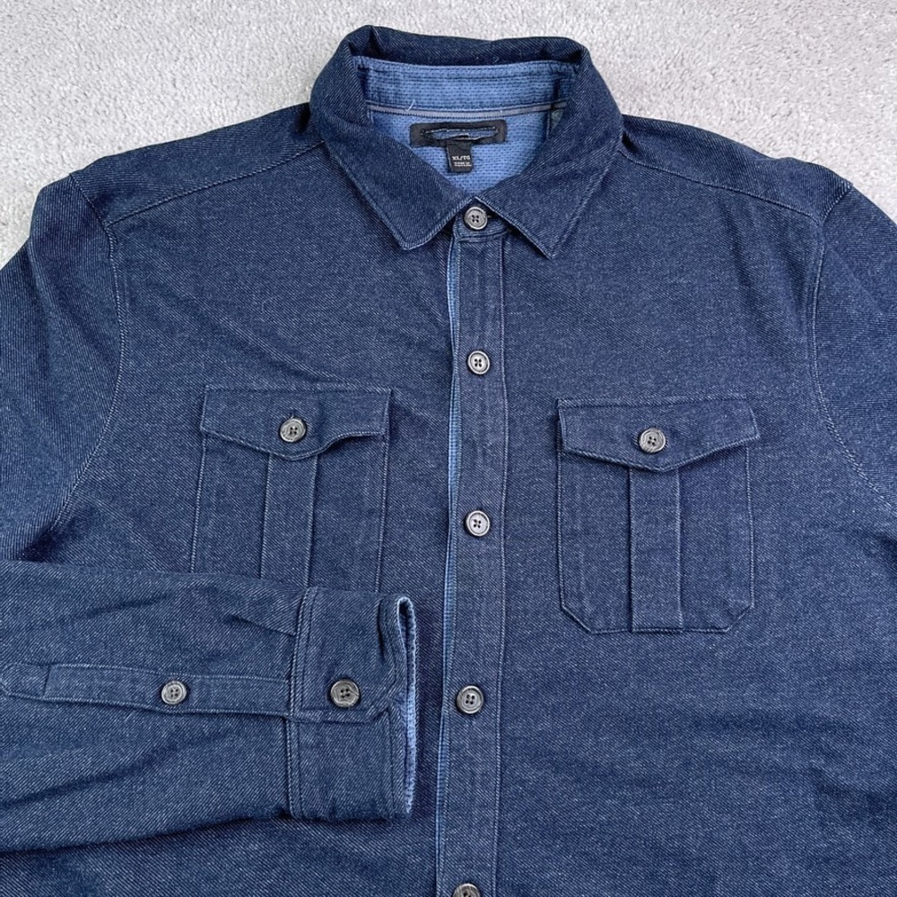Banana Republic Shirt Mens XL Blue Indigo Knit‎ Long Sleeve Button Up Casual